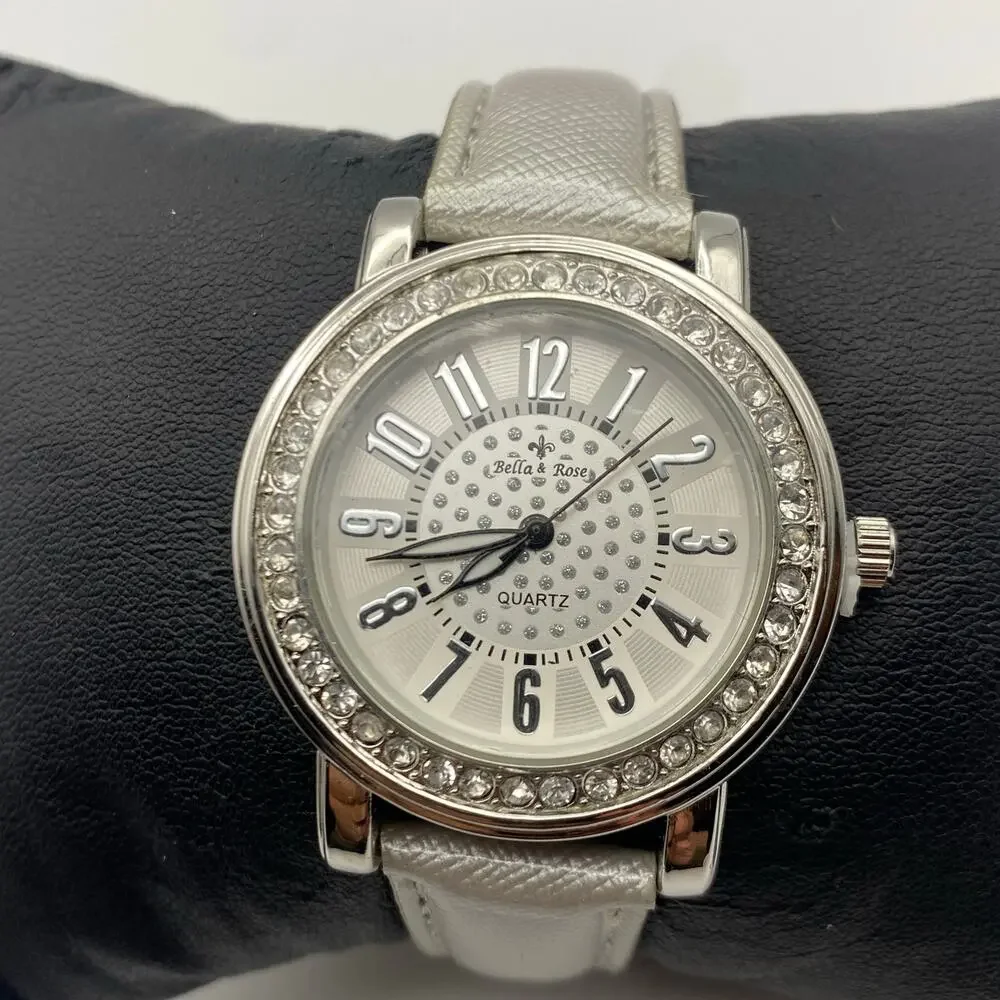 Bella and Ross Silver Tone Stainless Steel Crystal Bezel Watch
